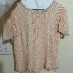 Chic Beige Beaded Women's Blouse